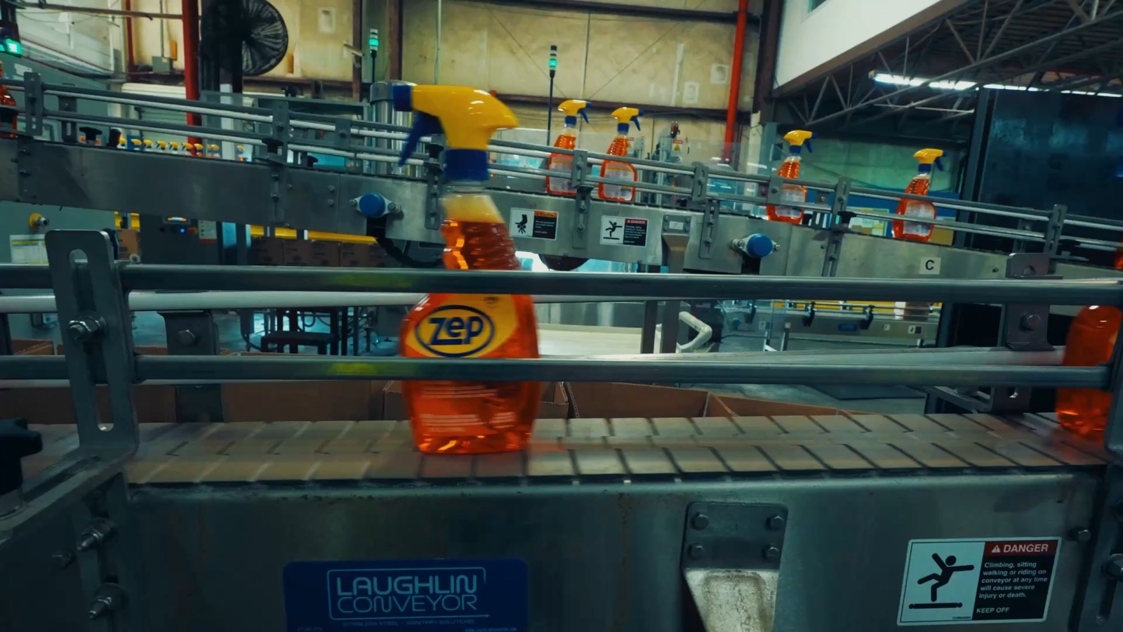 Finished Zep bottles on the conveyor